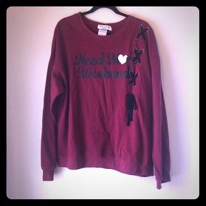 Red “Need More Weekends” sweatshirt